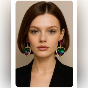 Crystal Heart Colorful Drop Earrings